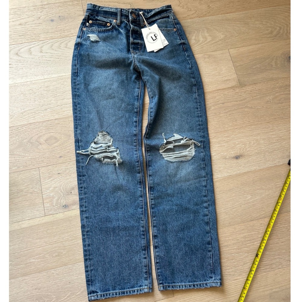 BRAND NEW Lovers and Friends Sustainable Distressed Straight Leg Jeans Blue 24